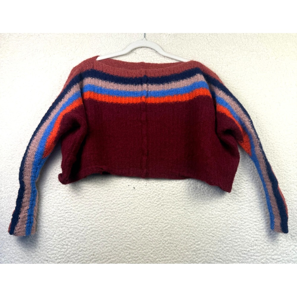 Free People Alpaca Blend Sweater Womens Small Striped Boat Neck‎ Cropped Soft